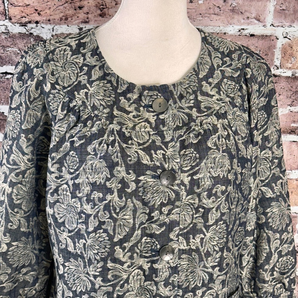 Textured Tencel Linen Floral Jacquard Jacket‎ Boxy Fit Button Front Minimalist - Picture 4 of 16
